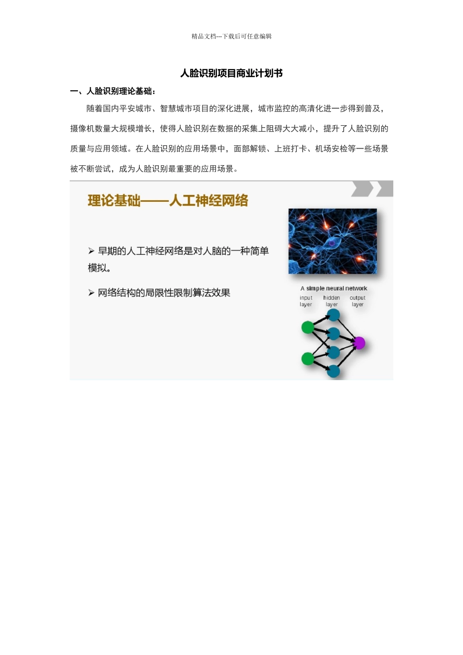 人脸识别项目商业计划书_第1页