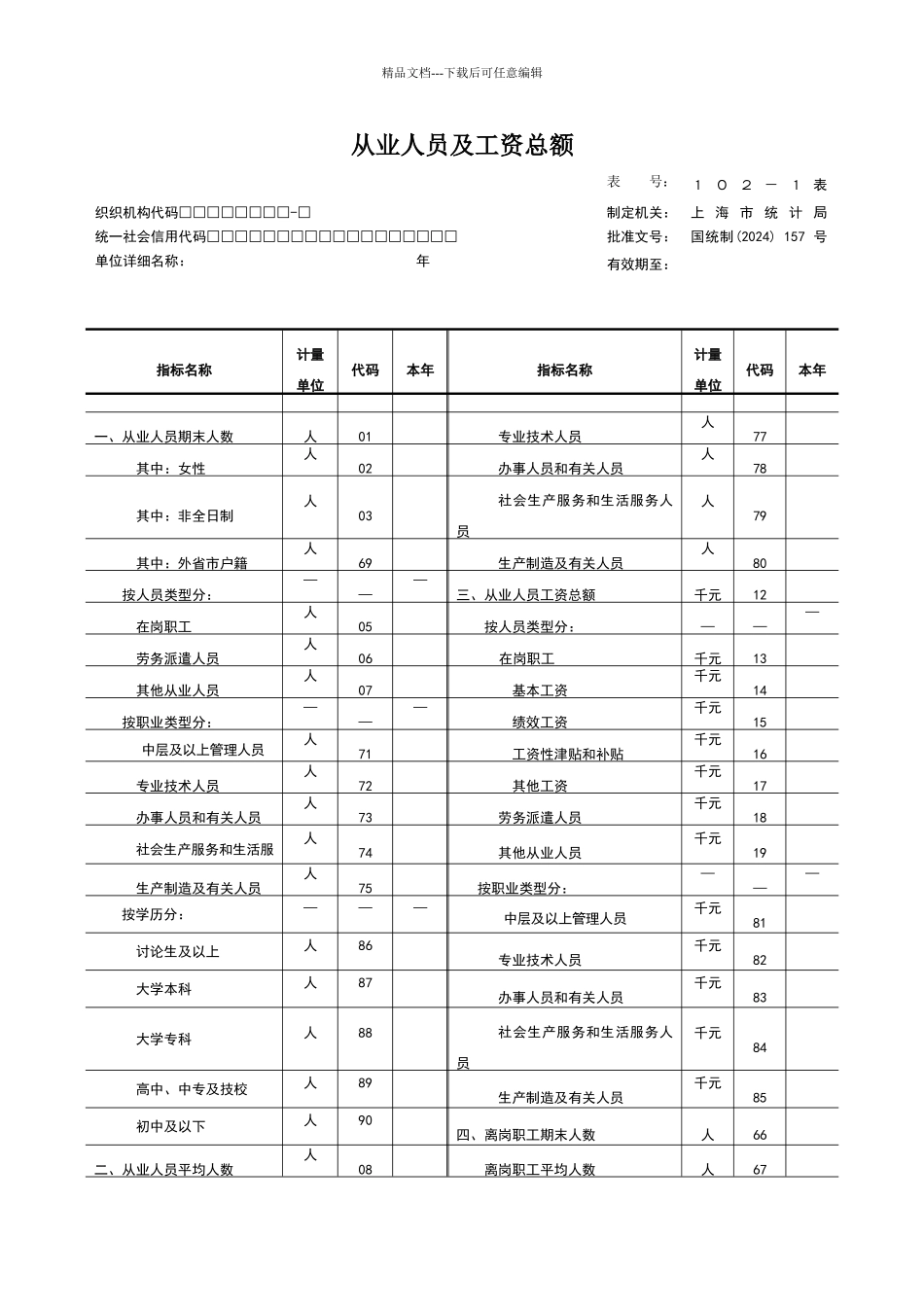 从业人员及工资总额表201_第1页