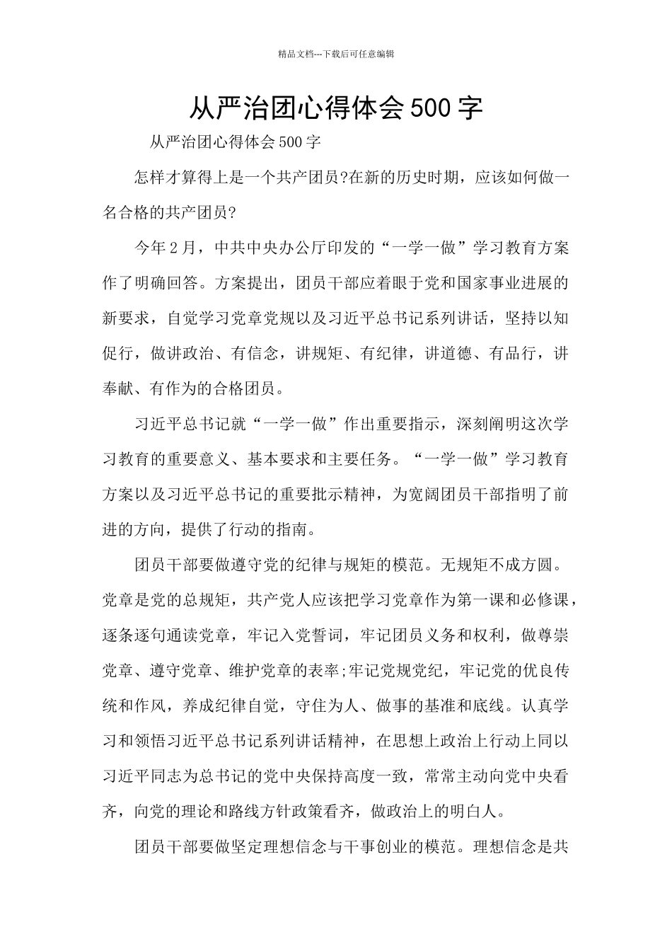 从严治团心得体会500字_第1页