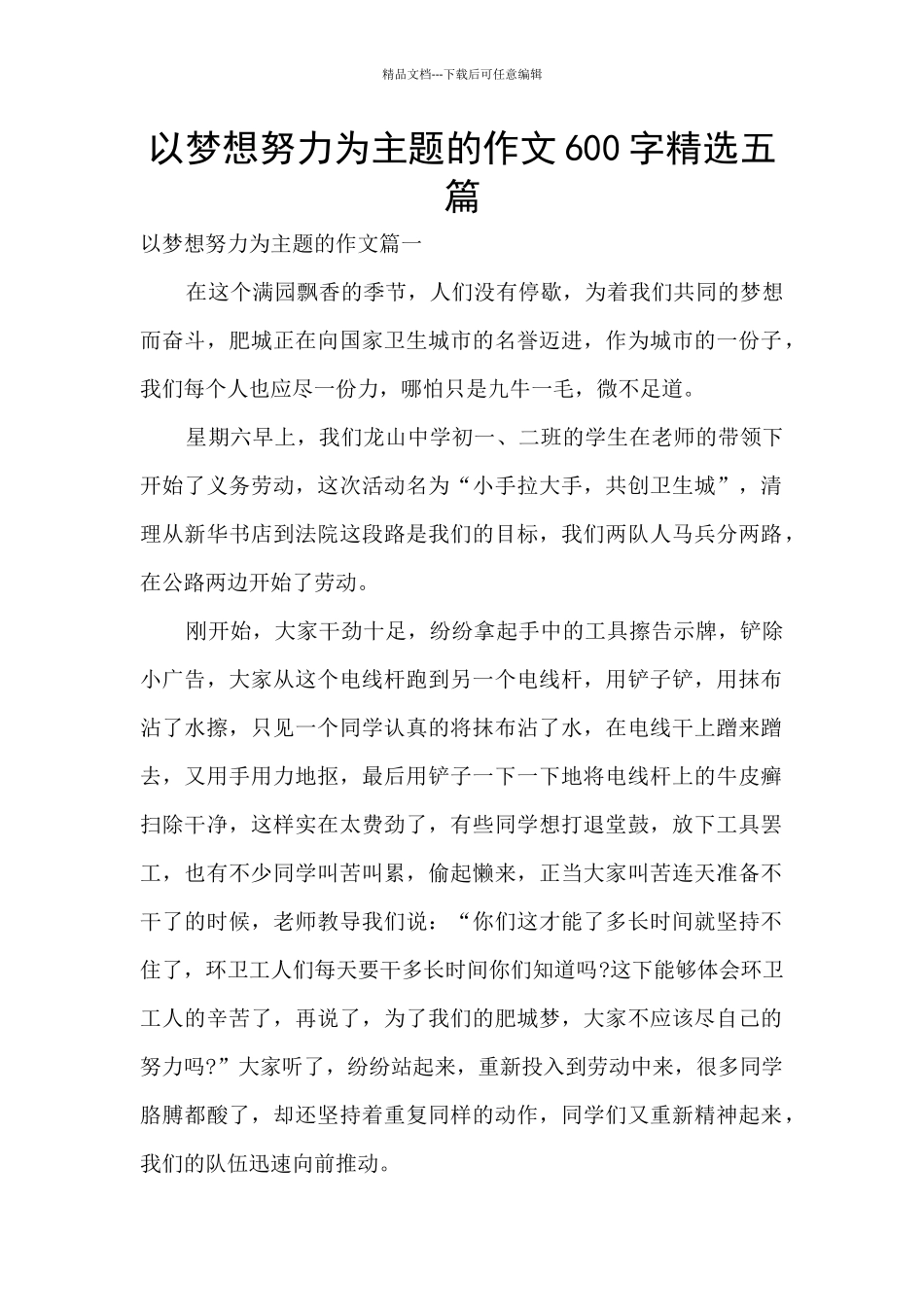 以梦想努力为主题的作文600字精选五篇_第1页