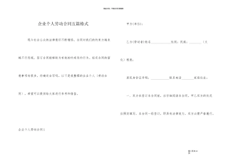 企业个人劳动合同五篇格式