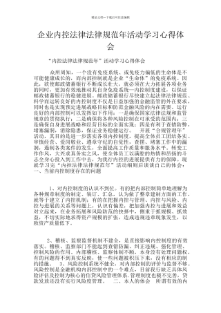 企业内控规范年活动学习心得体会