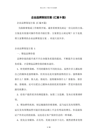 企业品牌策划方案