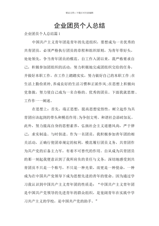 企业团员个人总结