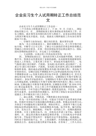 企业实习生个人试用期转正工作总结范文