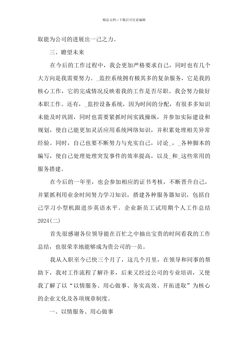 企业新员工试用期个人工作总结2024_第3页
