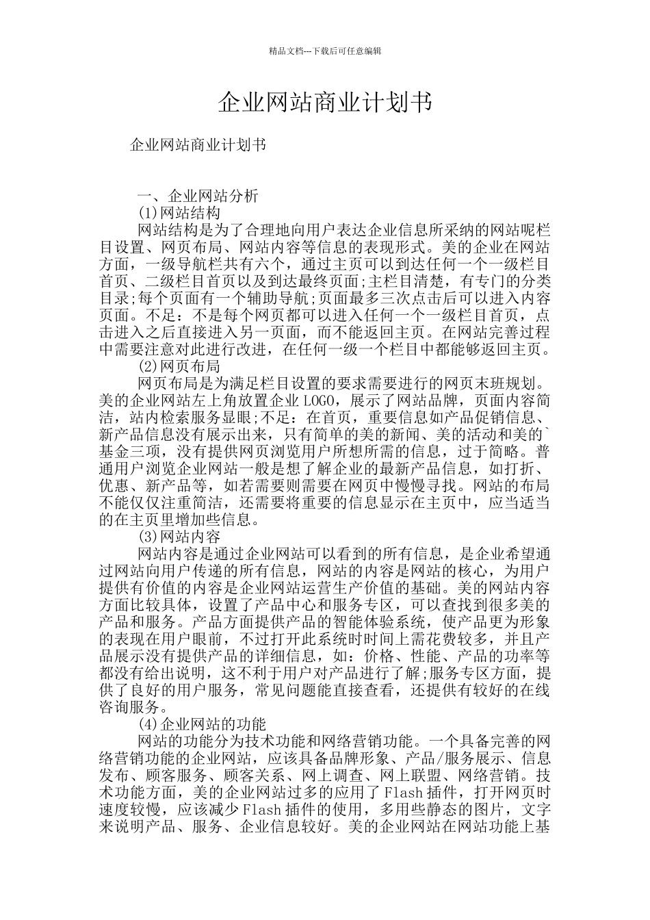 企业网站商业计划书_第1页