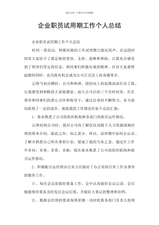 企业职员试用期工作个人总结