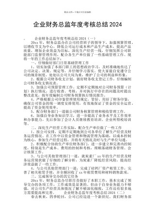 企业财务总监年度考核总结2024