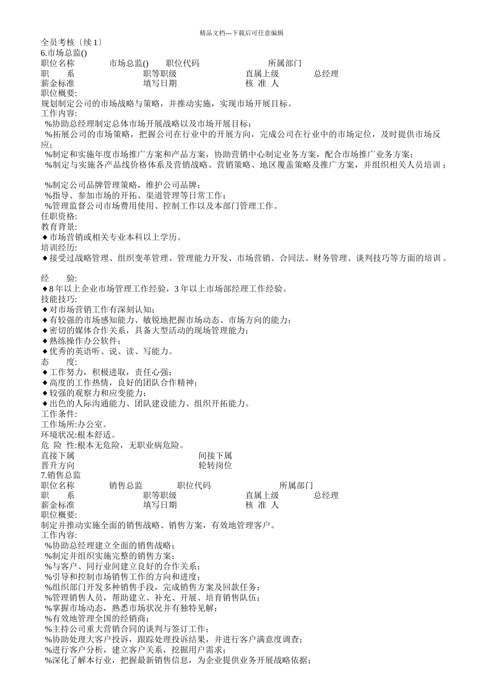 企业部门员工职位说明书大全_第1页