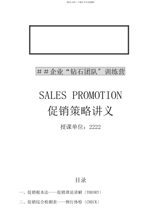 企业钻石团队训练营促销策略讲义