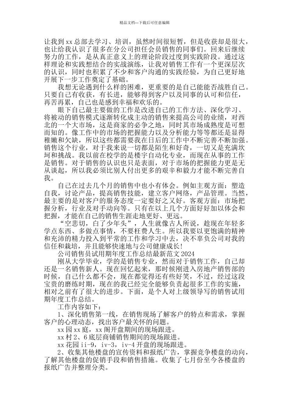 企业销售员试用期工作总结最新范文2024_第2页