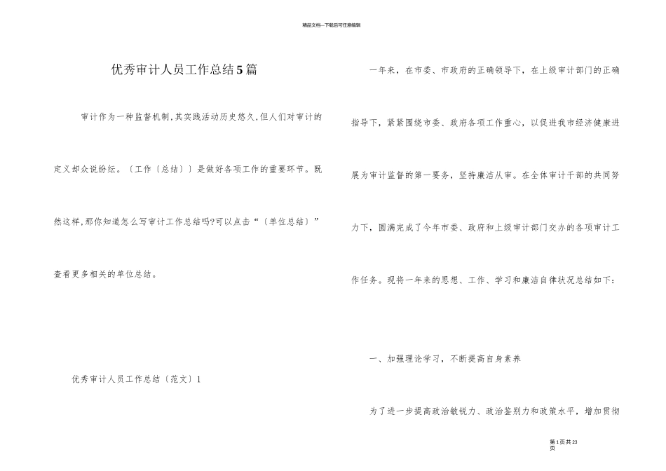 优秀审计人员工作总结5篇_第1页