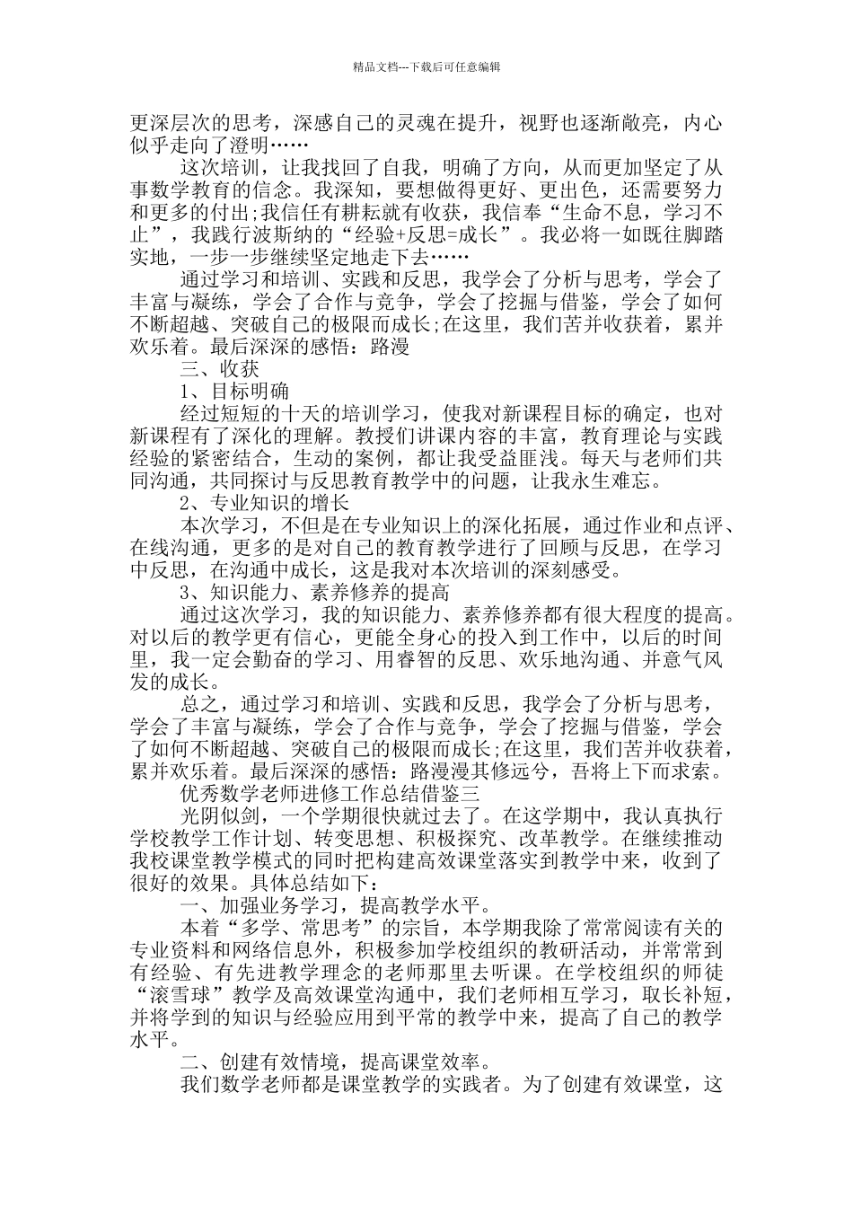 优秀数学教师进修工作总结借鉴_第3页