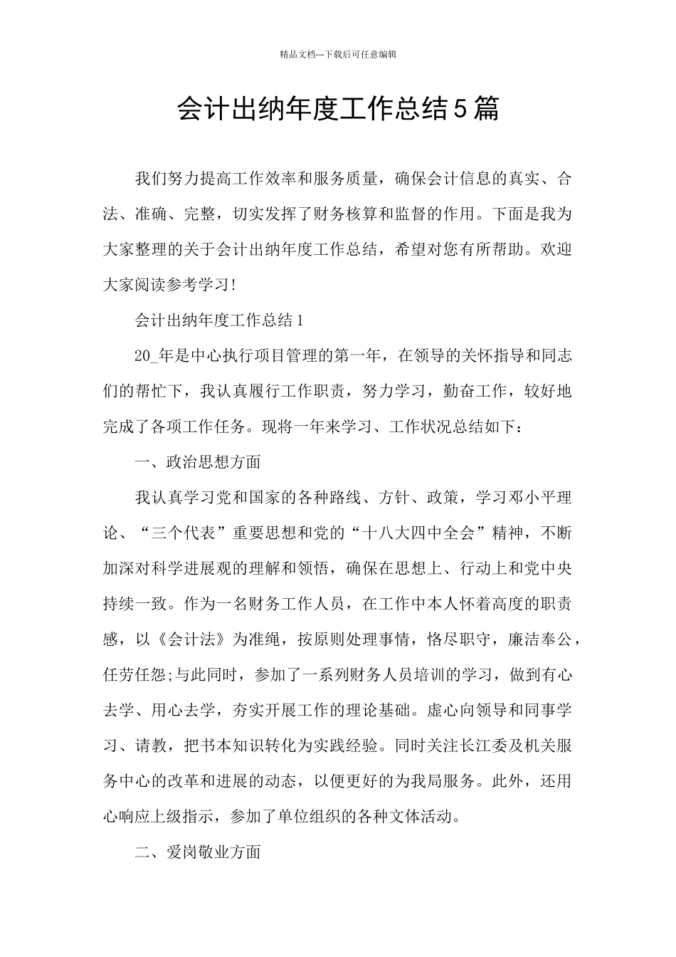 会计出纳年度工作总结5篇_第1页