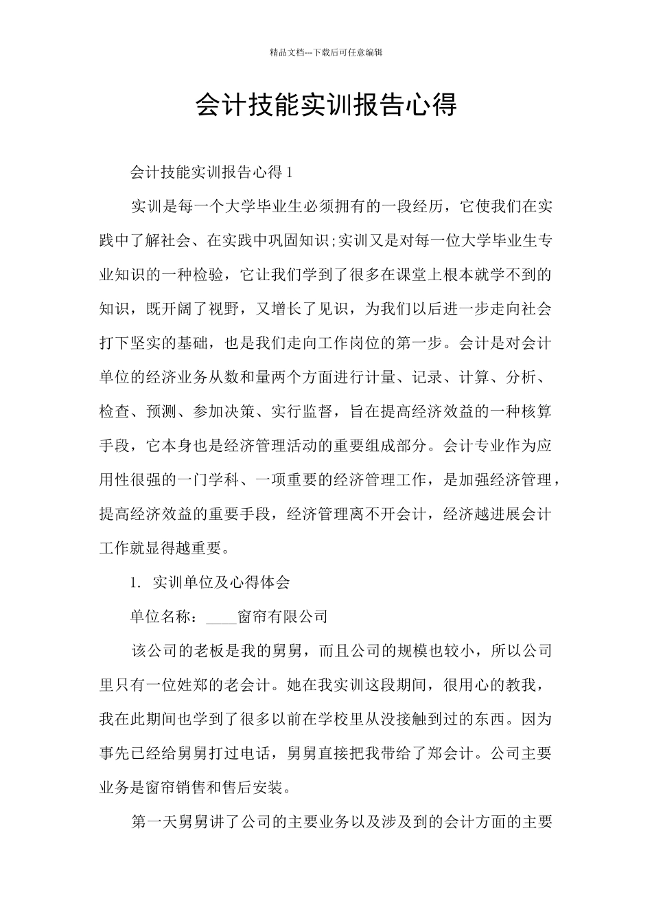 会计技能实训报告心得_第1页