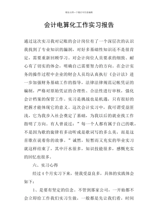 会计电算化工作实习报告