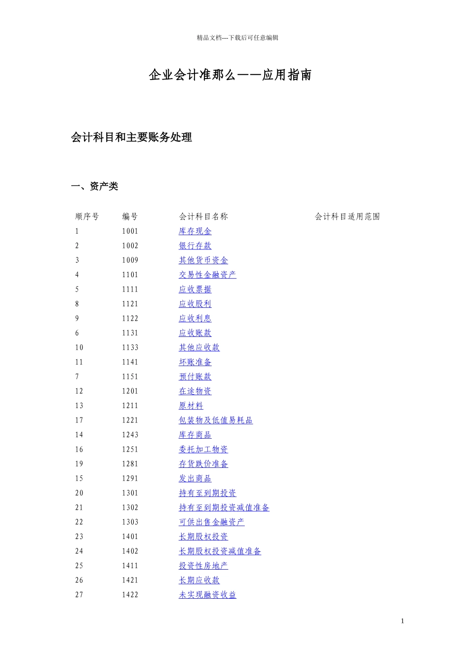 会计科目核算及首次执行新旧科目衔接_第1页