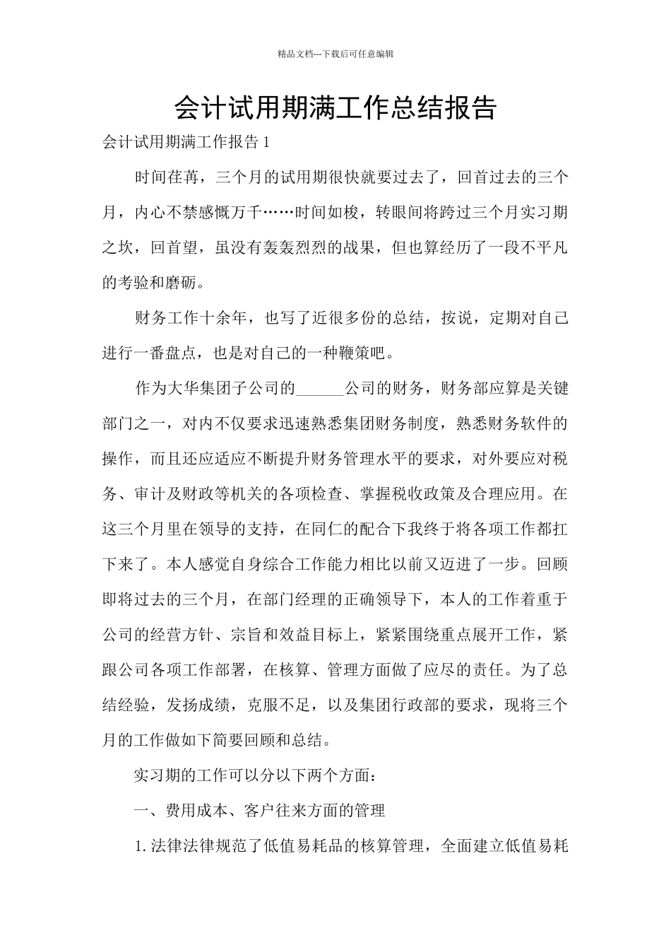 会计试用期满工作总结报告_第1页