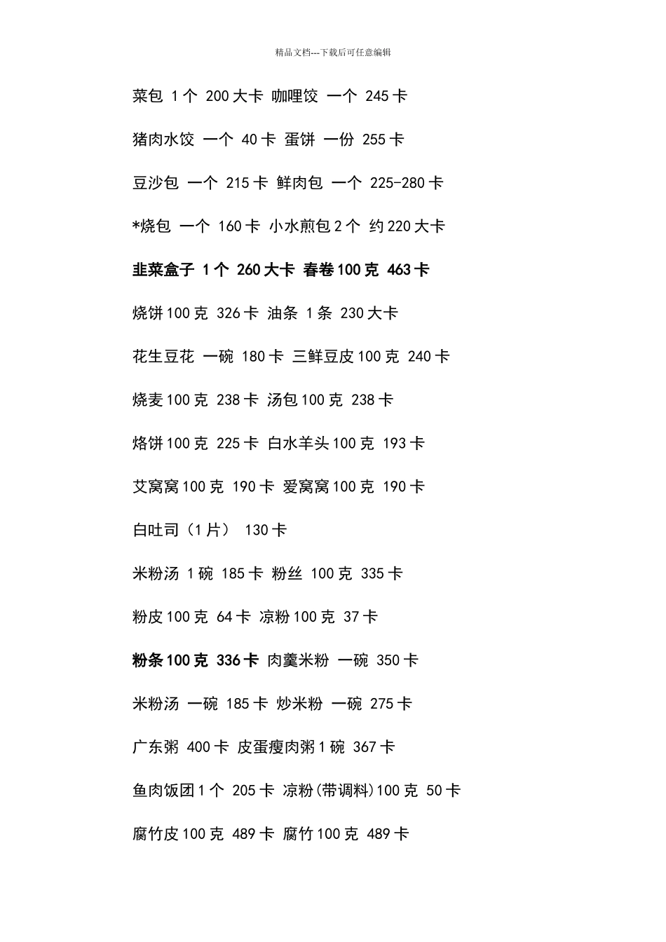 传说中目前面的卡路里热量表_第2页