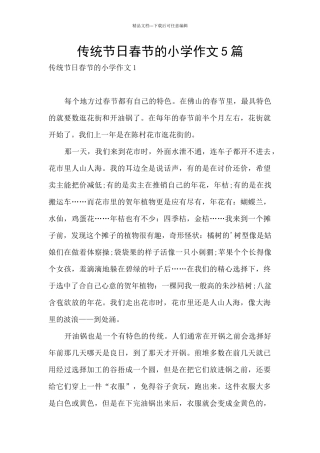 传统节日春节的小学作文5篇