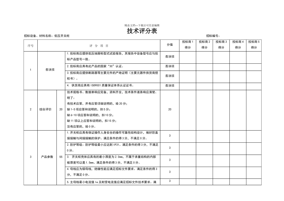 低压开关柜技术评分表_第1页