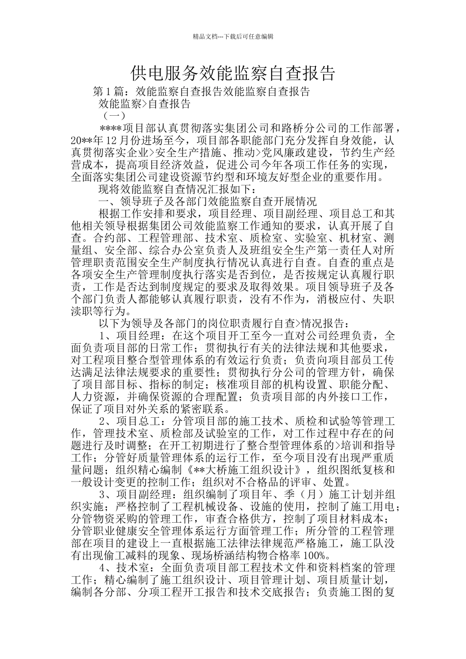 供电服务效能监察自查报告_第1页