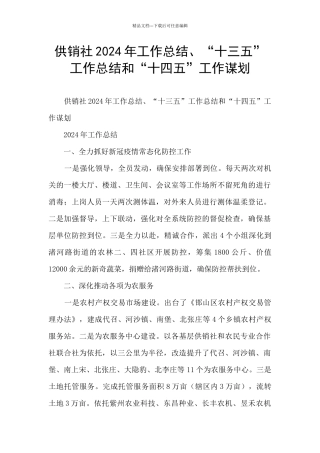 供销社2024年工作总结、“十三五”工作总结和“十四五”工作谋划