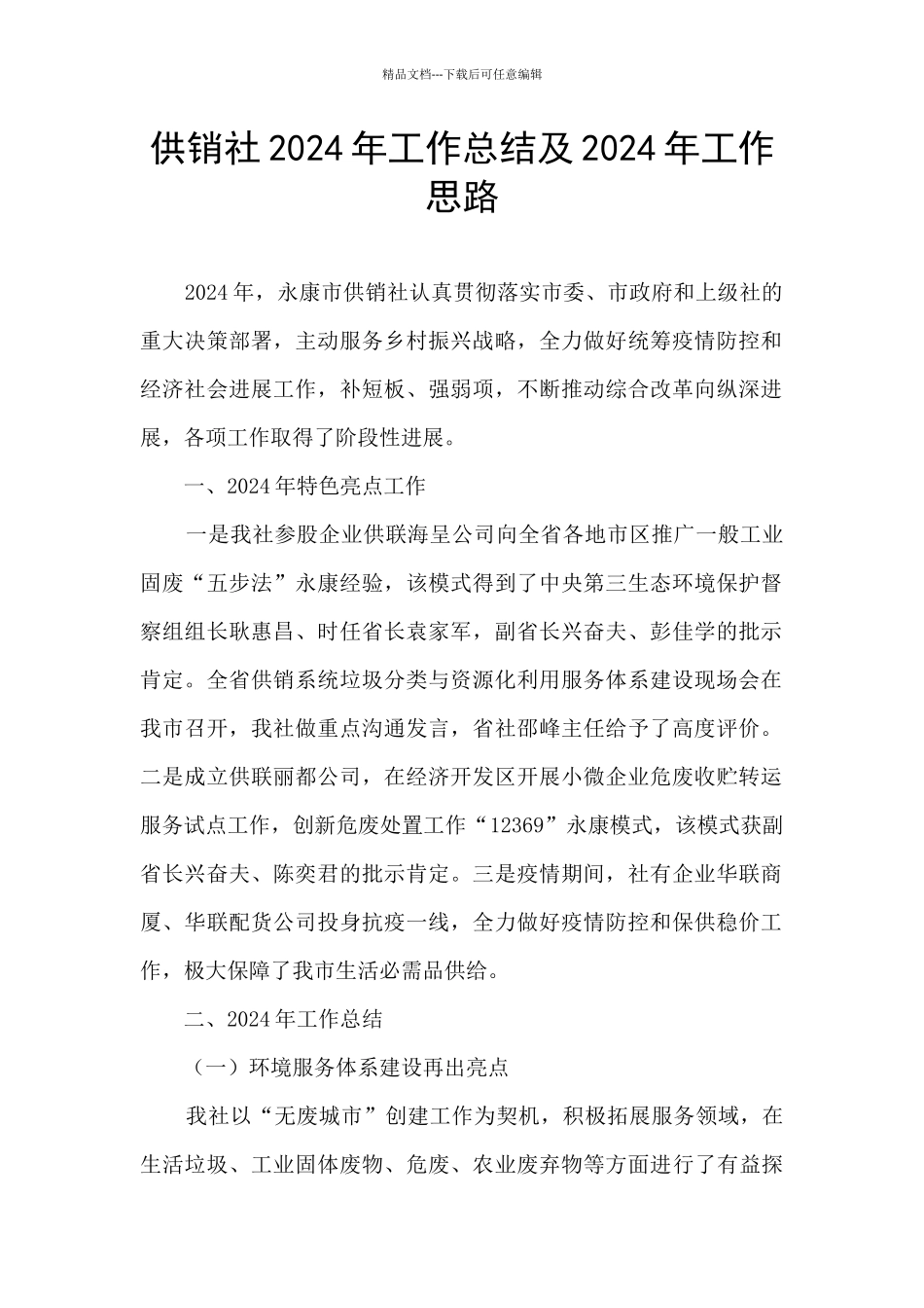 供销社2024年工作总结及2024年工作思路_第1页