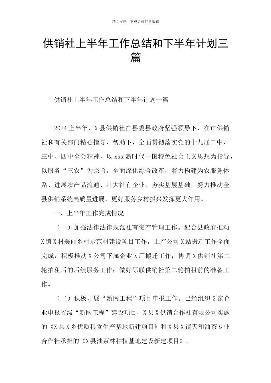 供销社上半年工作总结和下半年计划三篇_第1页