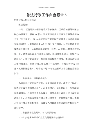 依法行政工作自查报告5