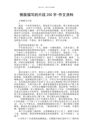 侧面描写的片段200字
