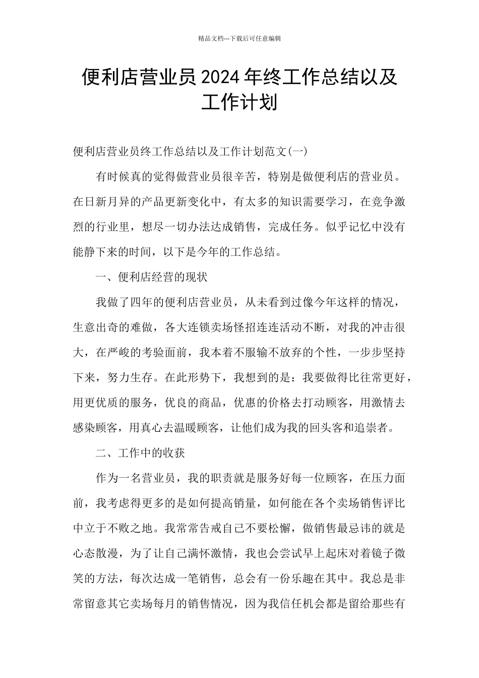 便利店营业员2024年终工作总结以及工作计划_第1页