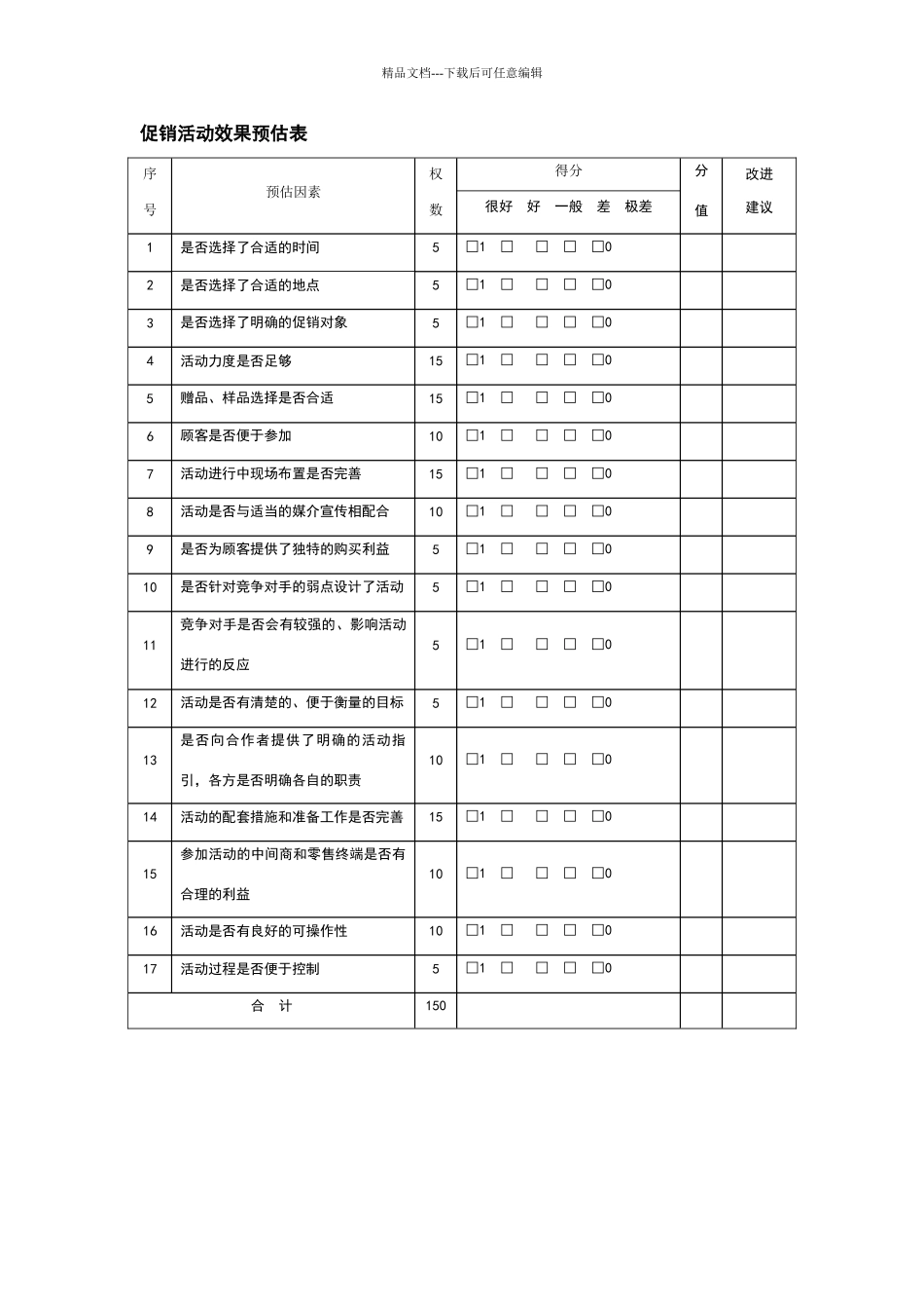促销活动效果预估表_第1页