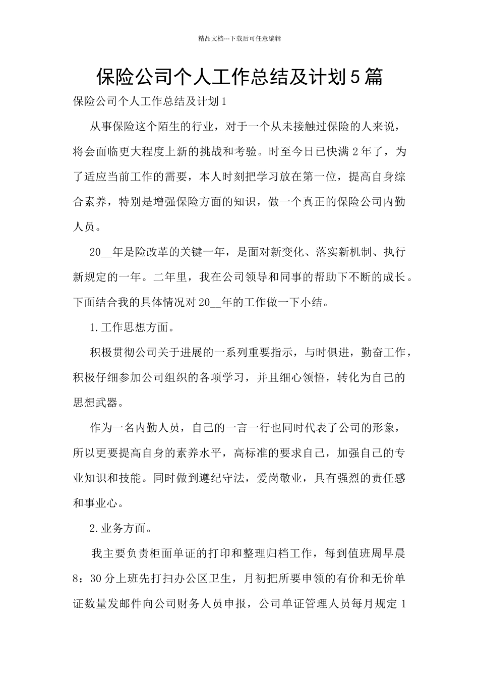 保险公司个人工作总结及计划5篇_第1页