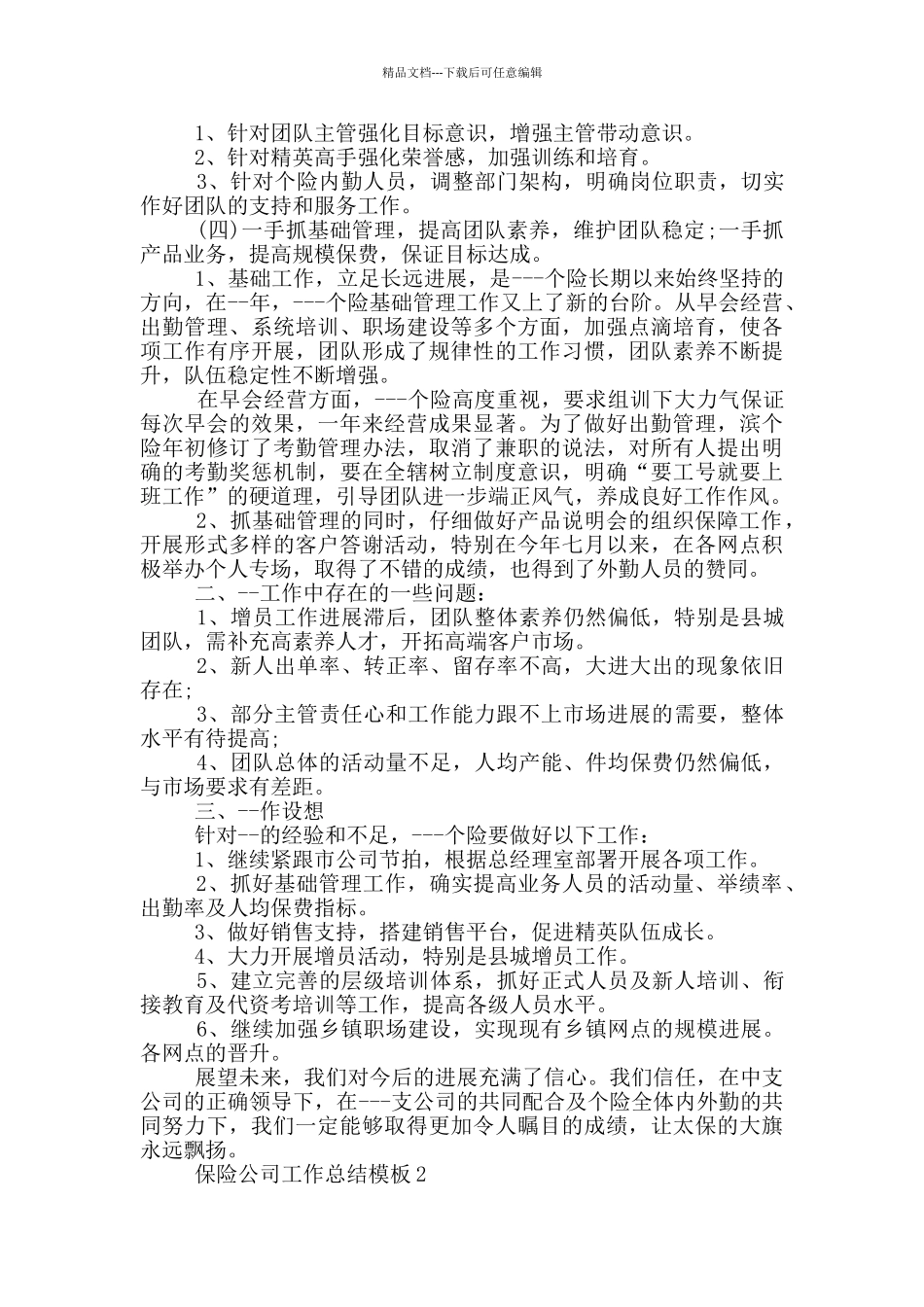 保险公司工作总结模板_第2页