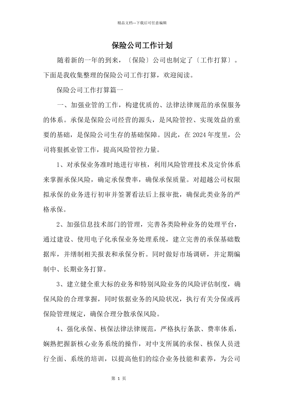 保险公司工作计划_第1页