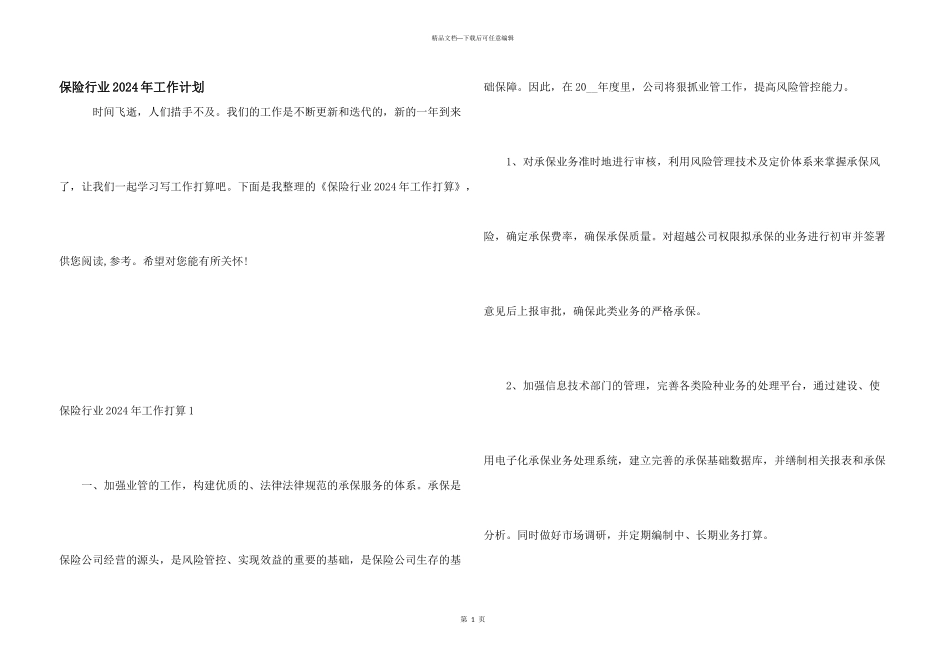保险行业2024年工作计划_第1页