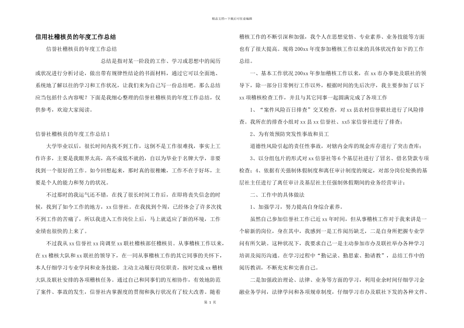 信用社稽核员的年度工作总结_第1页