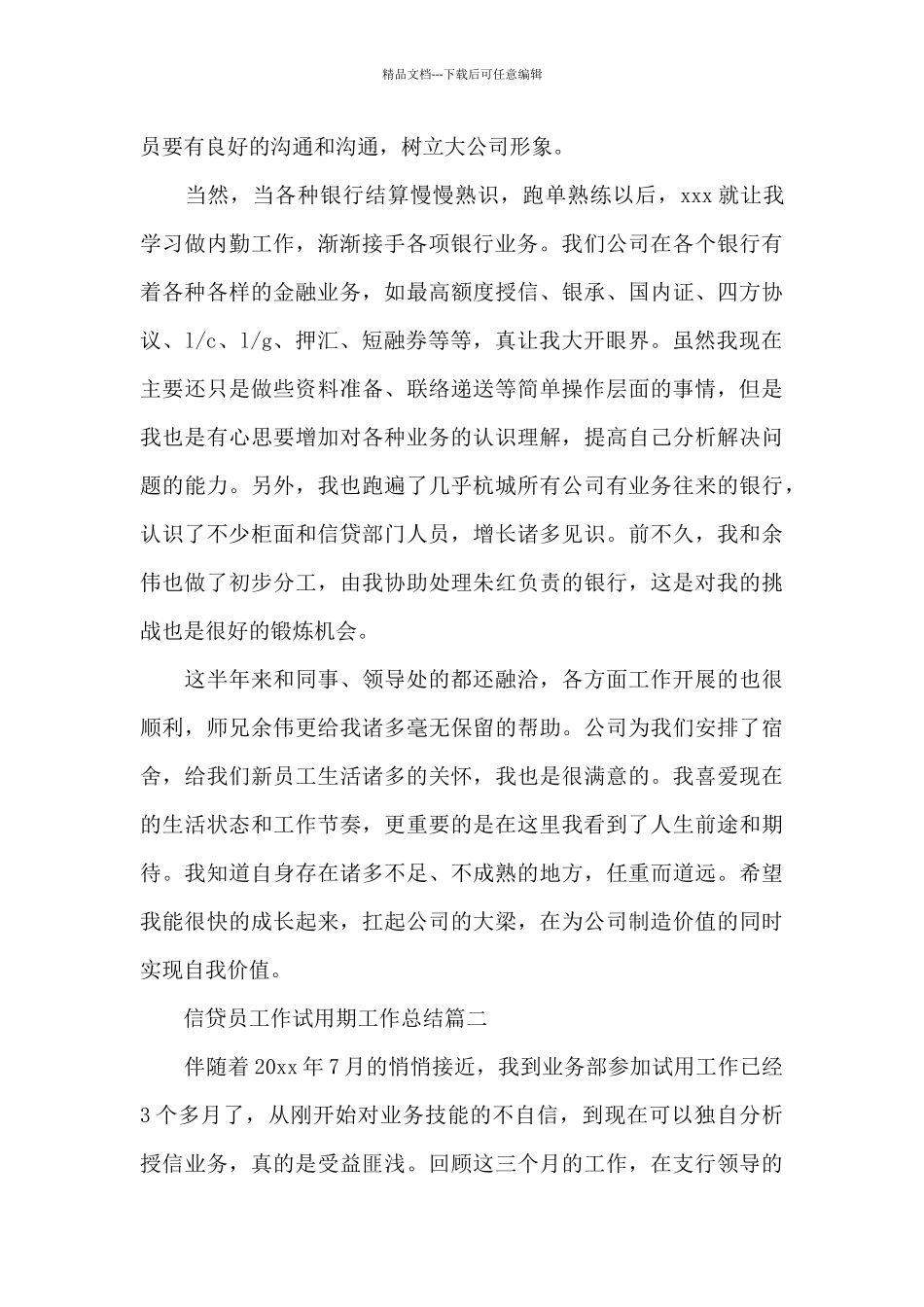 信贷员工作试用期工作总结_第2页