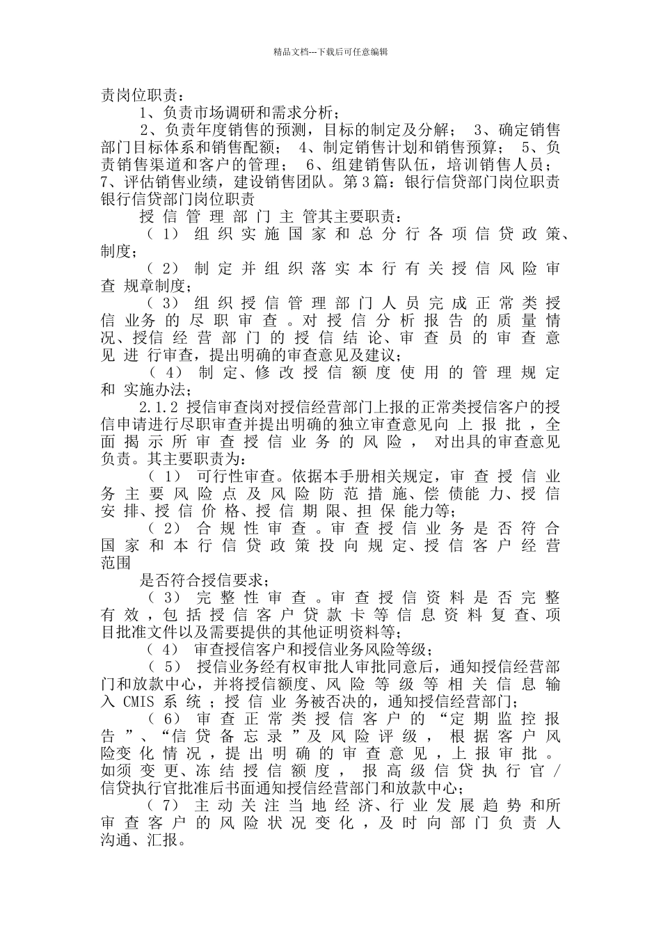 信贷部门经理岗位职责_第2页