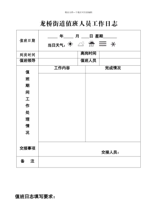 值班人员工作日志