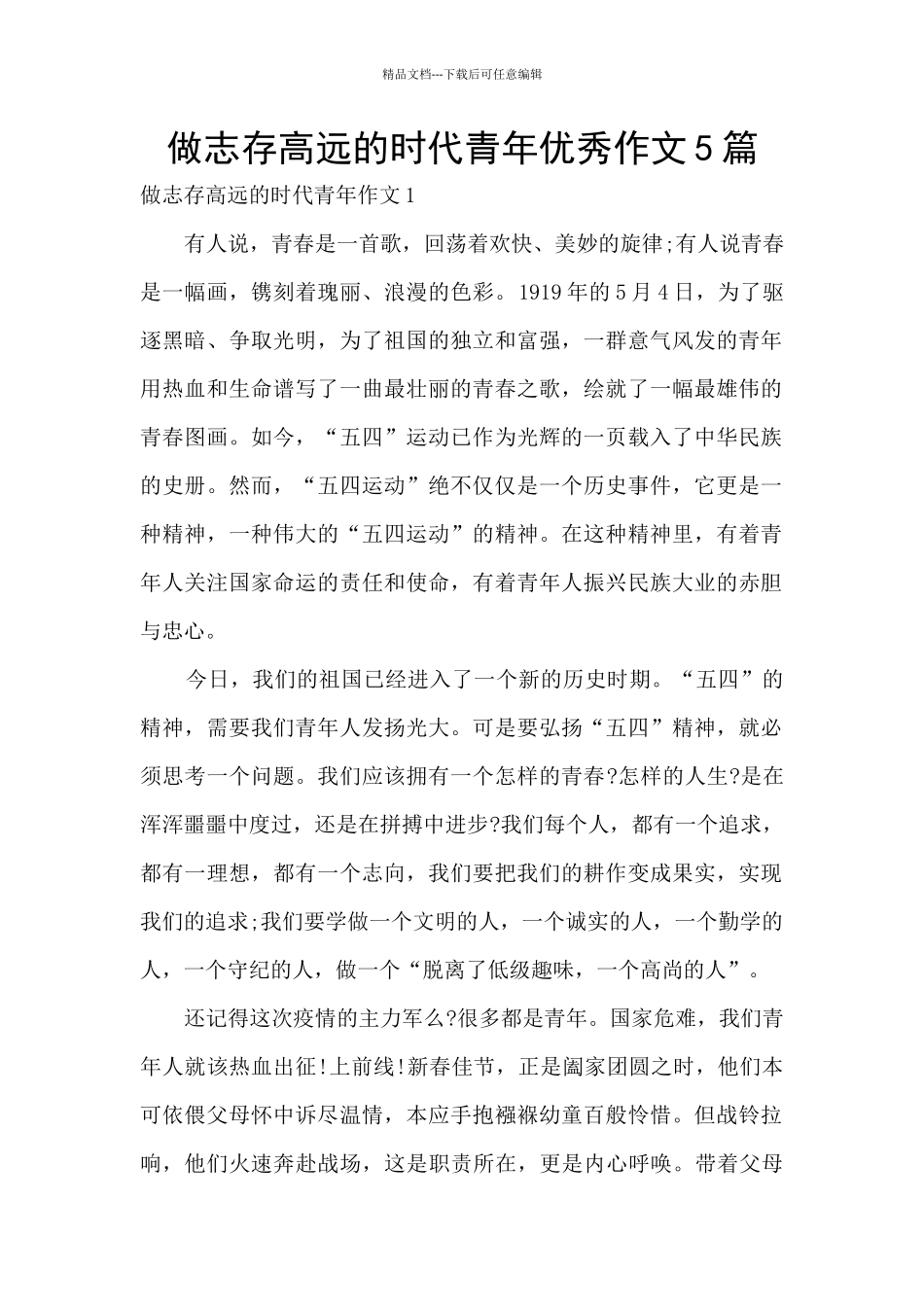做志存高远的时代青年优秀作文5篇_第1页