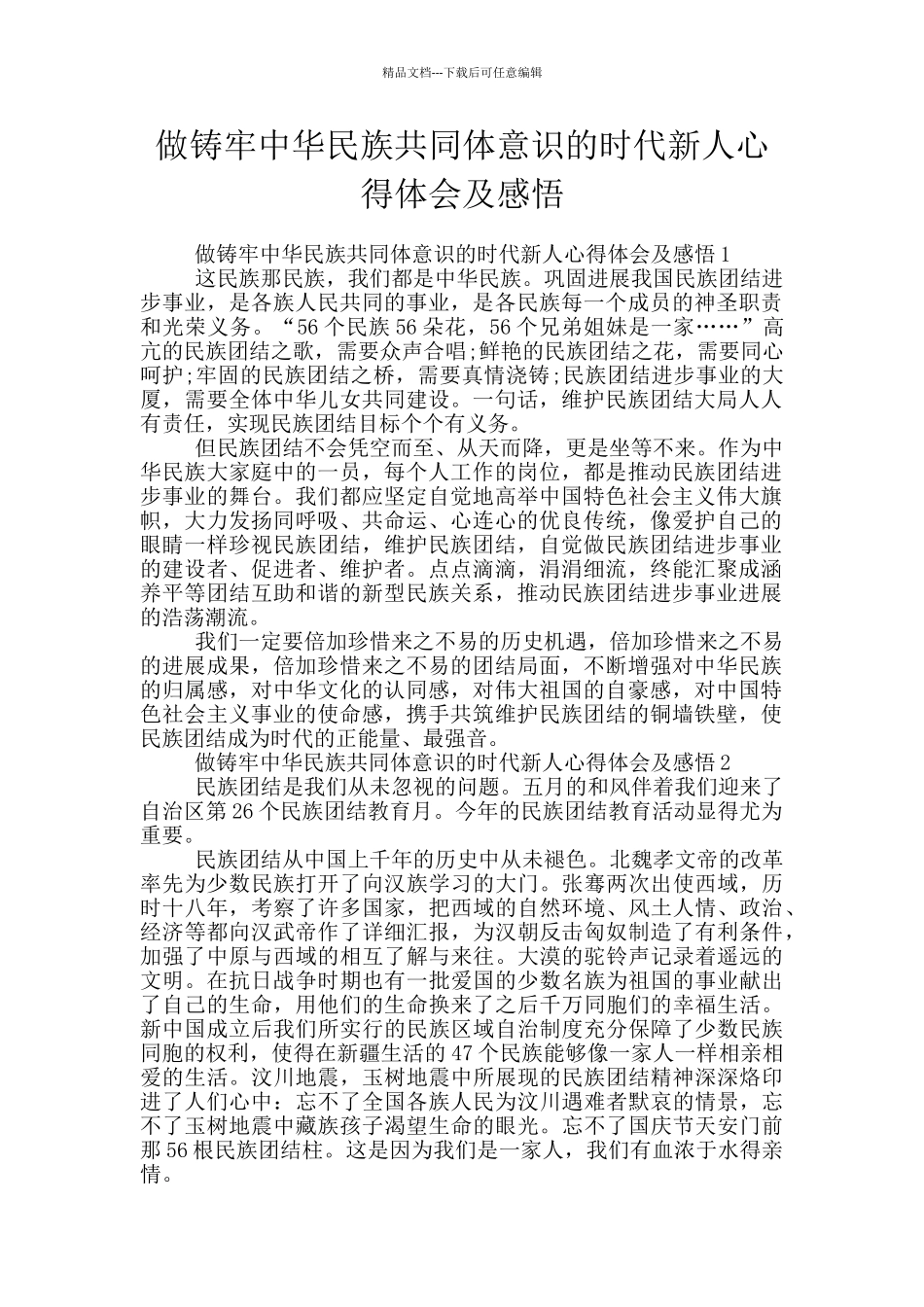 做铸牢中华民族共同体意识的时代新人心得体会及感悟_第1页
