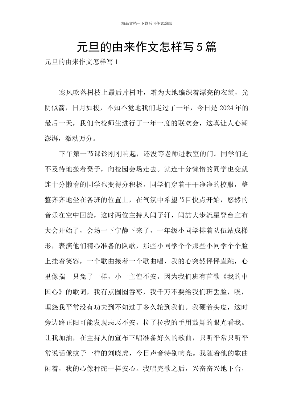 元旦的由来作文怎样写5篇_第1页
