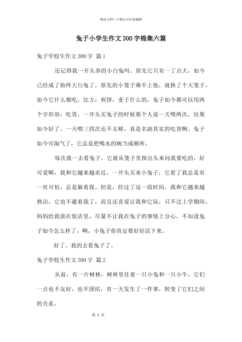 兔子小学生作文300字锦集六篇_第1页