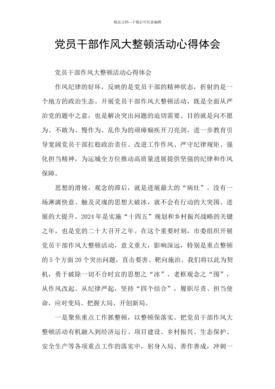 党员干部作风大整顿活动心得体会_第1页