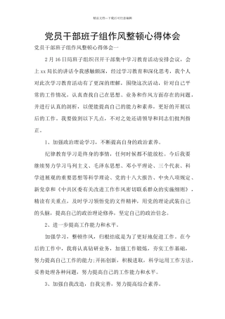 党员干部班子组作风整顿心得体会