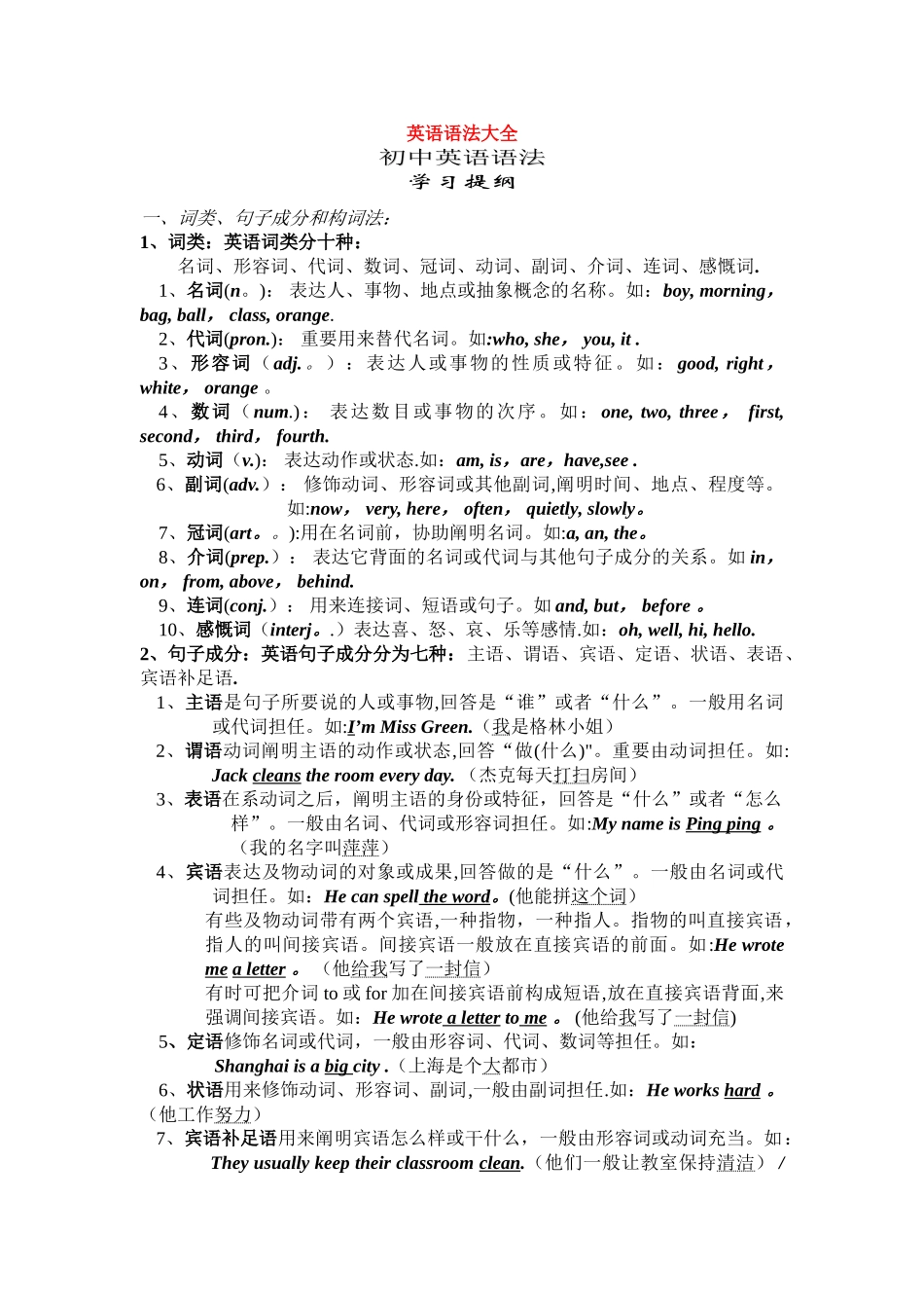 2025年初中英语语法大全知识点总结可打印_第1页