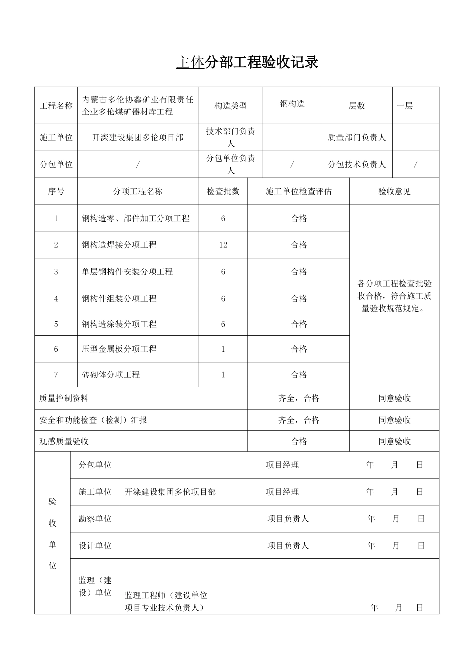 2025年分部工程验收记录全套解析_第1页